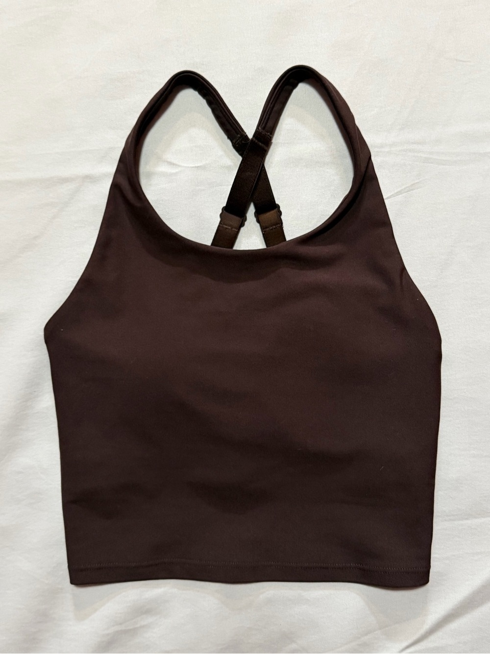 Old Navy PowerSoft Chocolate Brown Espresso Cropped Tank Cross Back XS